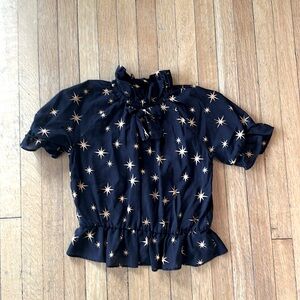 Mini Rodini blouse — black with stars — size 7-9